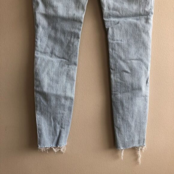 Unpublished High Rise Waist Striped Raw Hem Skinny Leg Denim Jeans Blue - Picture 9 of 12